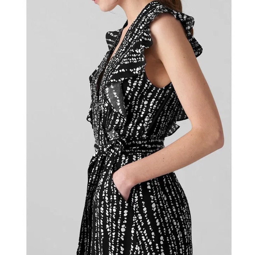 Whistles Savannah Print Wrap Dress Abstract Polka Dots Navy White Costal Size 10 - Picture 2 of 15